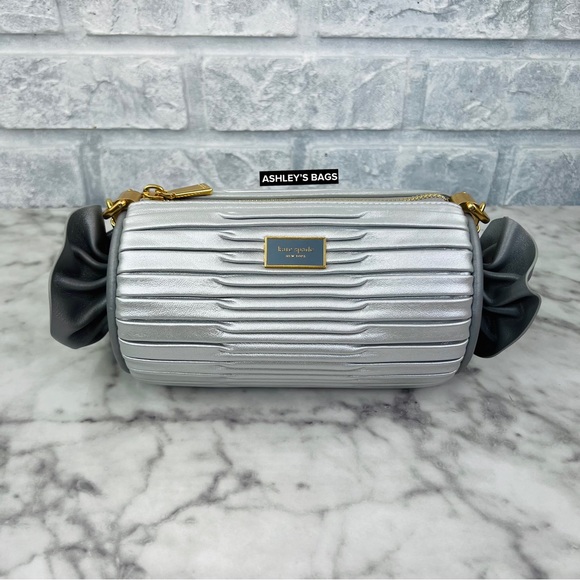 Kate Spade Sweet Treats Festive Pleated Small Barrel Bag In Starlight Silver - Picture 2 of 16
